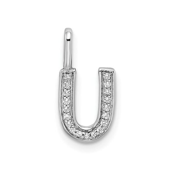 14K White Gold Initial -U- Pendant Charm with Accent Diamonds (NO CHAIN)